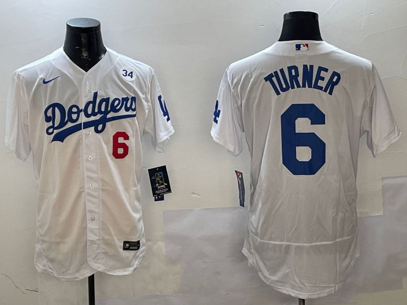 Men Los Angeles Dodgers #6 Turner White City Edition Elite Nike 2025 MLB Jersey style 5->los angeles dodgers->MLB Jersey